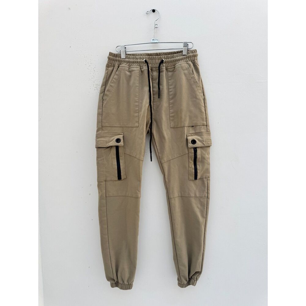 Riot Empire Unisex Cargo Joggers Tan Tapered Utility Streetwear Techwear Size M